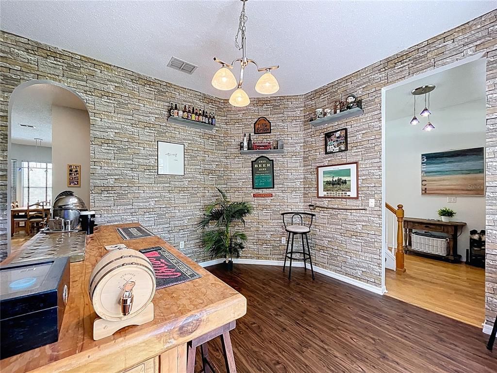 Interior, Pendant Lights, Stone Walls, Wood Texture Flooring