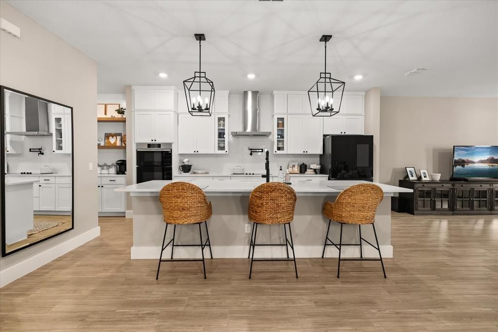 Interior, Kitchen, Pendant Lights, Recessed Lighting, Wood Texture Flooring