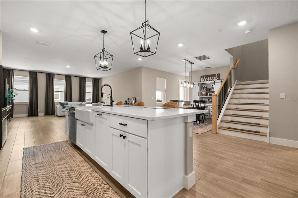 Interior, Kitchen, Pendant Lights, Recessed Lighting, Wood Texture Flooring