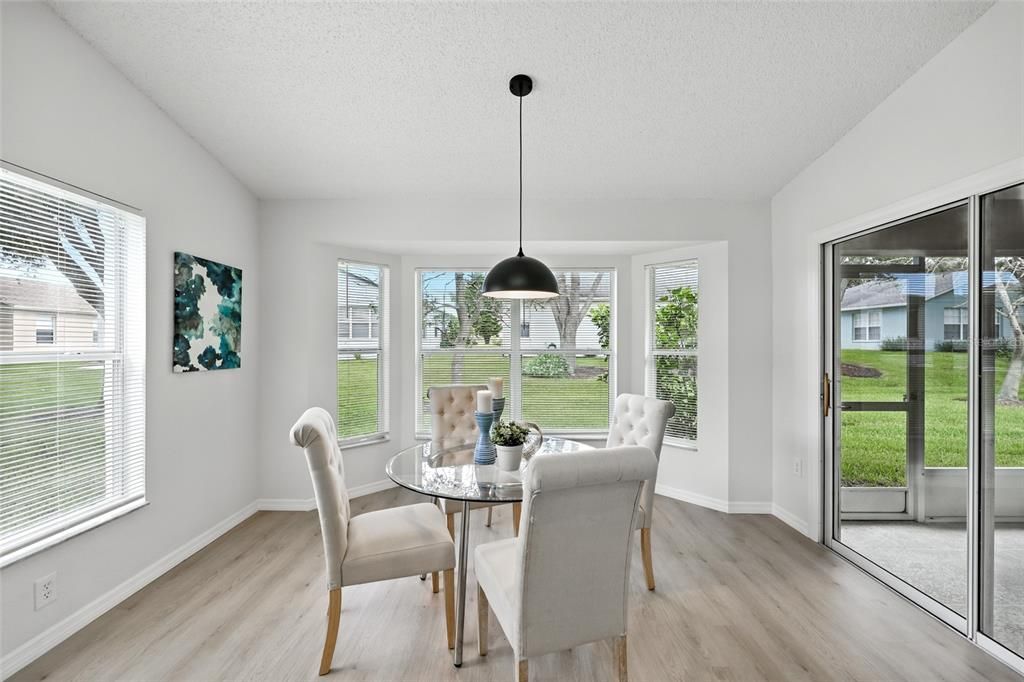 Dining room, Interior, Pendant Lights, Wood Texture Flooring