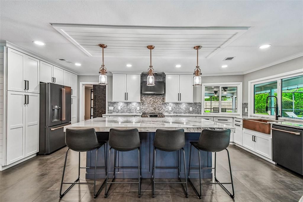 Interior, Kitchen, Pendant Lights, Recessed Lighting, Wood Texture Flooring