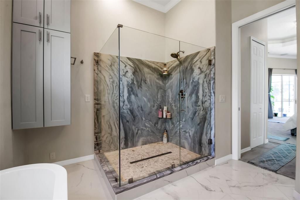 Bathroom, Glass Shower, Interior, Marble, Marble Walls