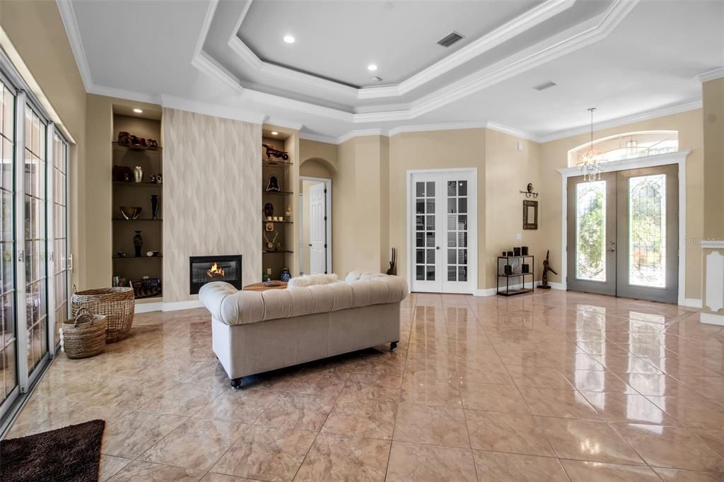 Fireplace, Interior, Living room, Pendant Lights, Recessed Lighting
