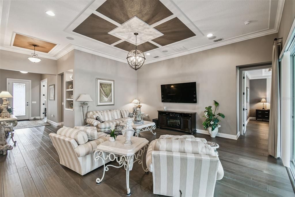 Interior, Living room, Pendant Lights, Recessed Lighting, Wood Texture Flooring