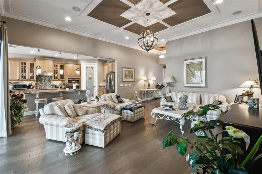 Interior, Kitchen, Living room, Pendant Lights, Recessed Lighting, Wood Texture Flooring