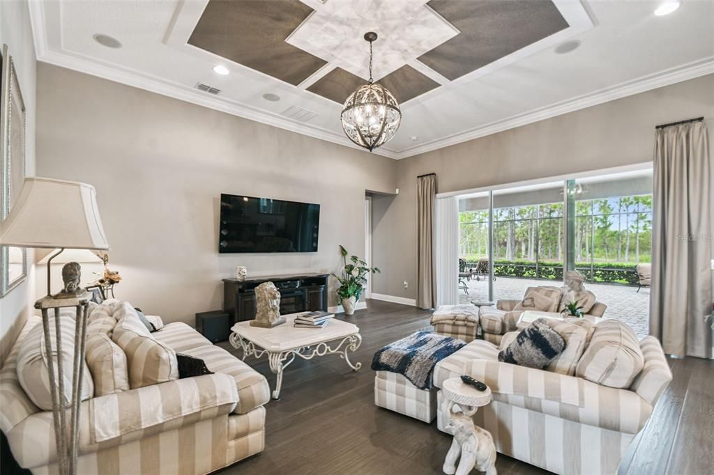 Fireplace, Interior, Living room, Pendant Lights, Recessed Lighting, Wood Texture Flooring
