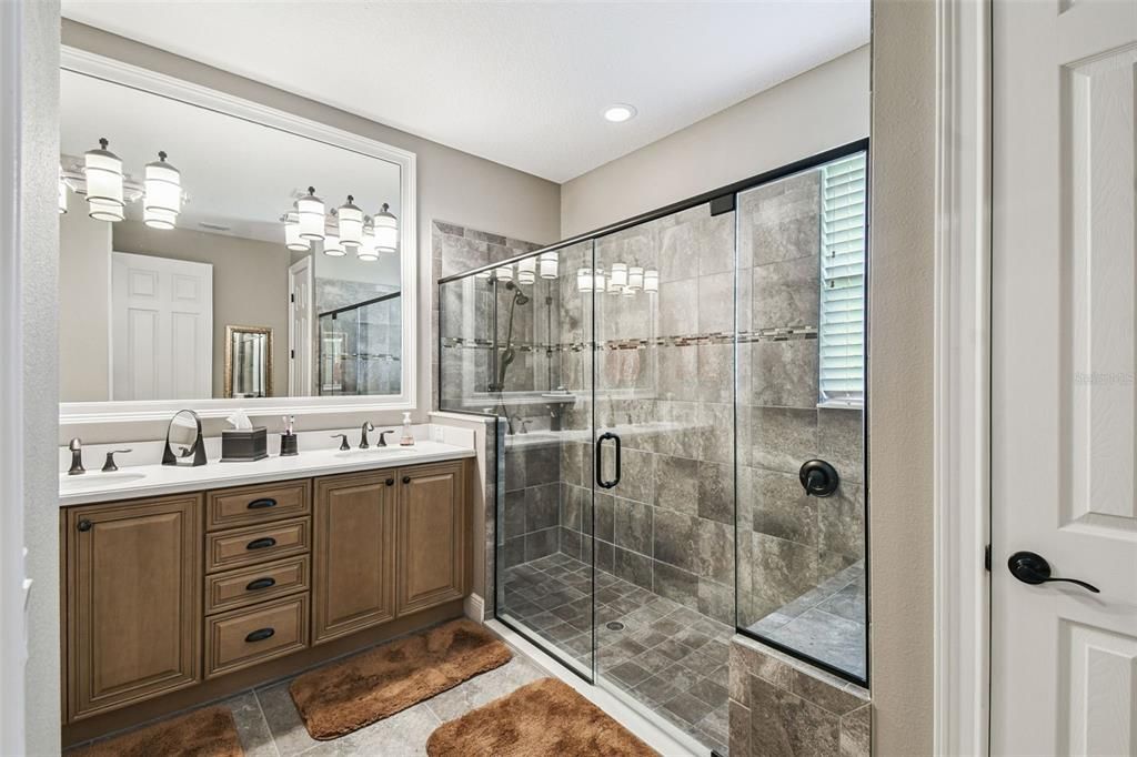 Bathroom, Dual Sink Vanities, Glass Shower, Interior, Recessed Lighting