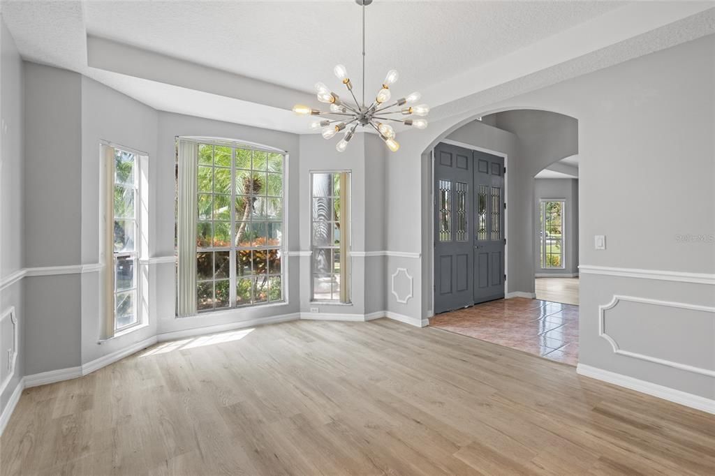 Empty room, Interior, Pendant Lights, Wood Texture Flooring