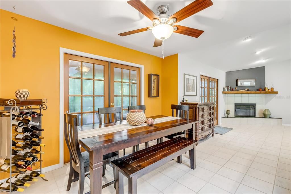 Dining room, Fireplace, Interior, Recessed Lighting