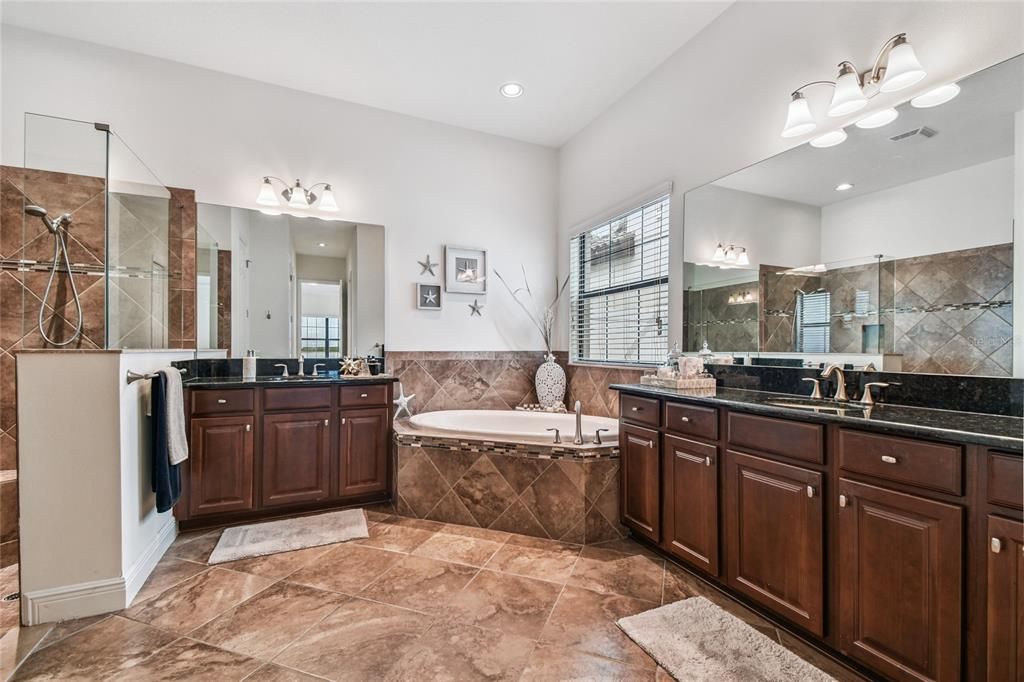 Bathroom, Dual Sink Vanities, Glass Shower, Interior, Recessed Lighting