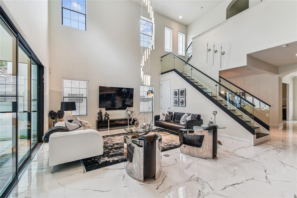 Interior, Living room, Marble, Pendant Lights, Recessed Lighting