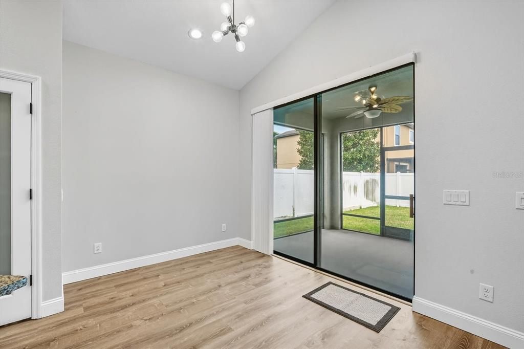Empty room, Interior, Pendant Lights, Recessed Lighting, Wood Texture Flooring