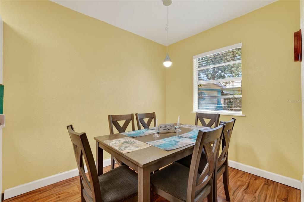 Dining room, Interior, Pendant Lights, Wood Texture Flooring