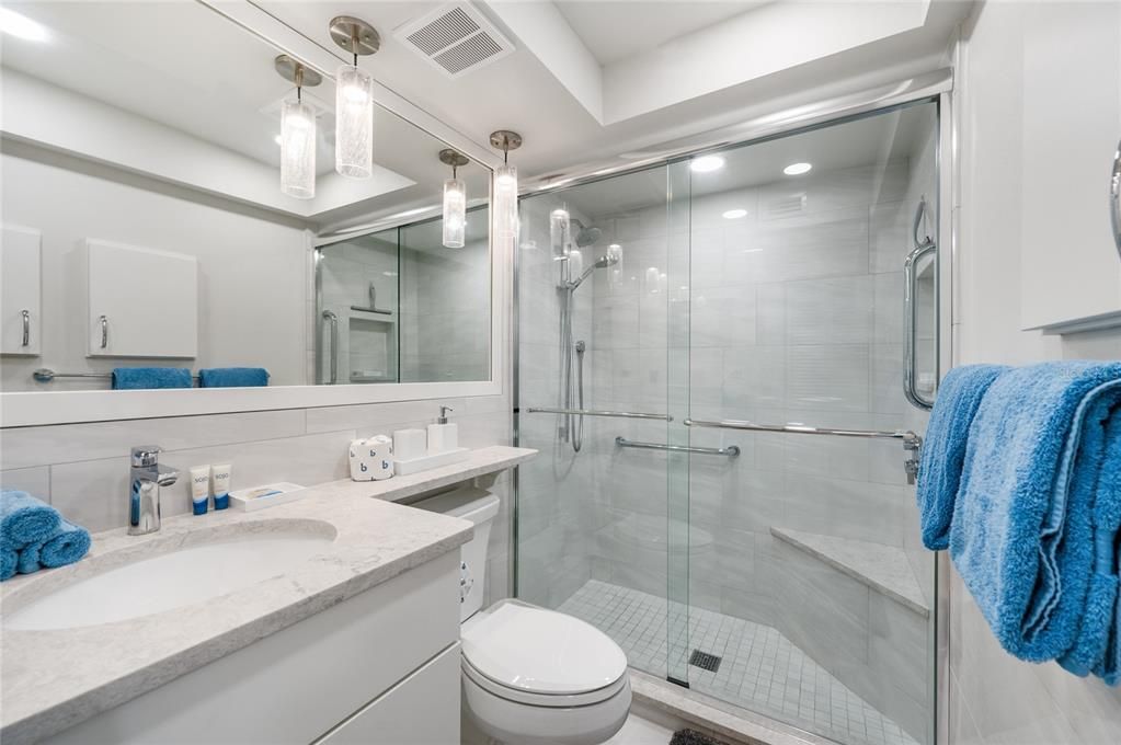 Bathroom, Glass Shower, Interior, Recessed Lighting