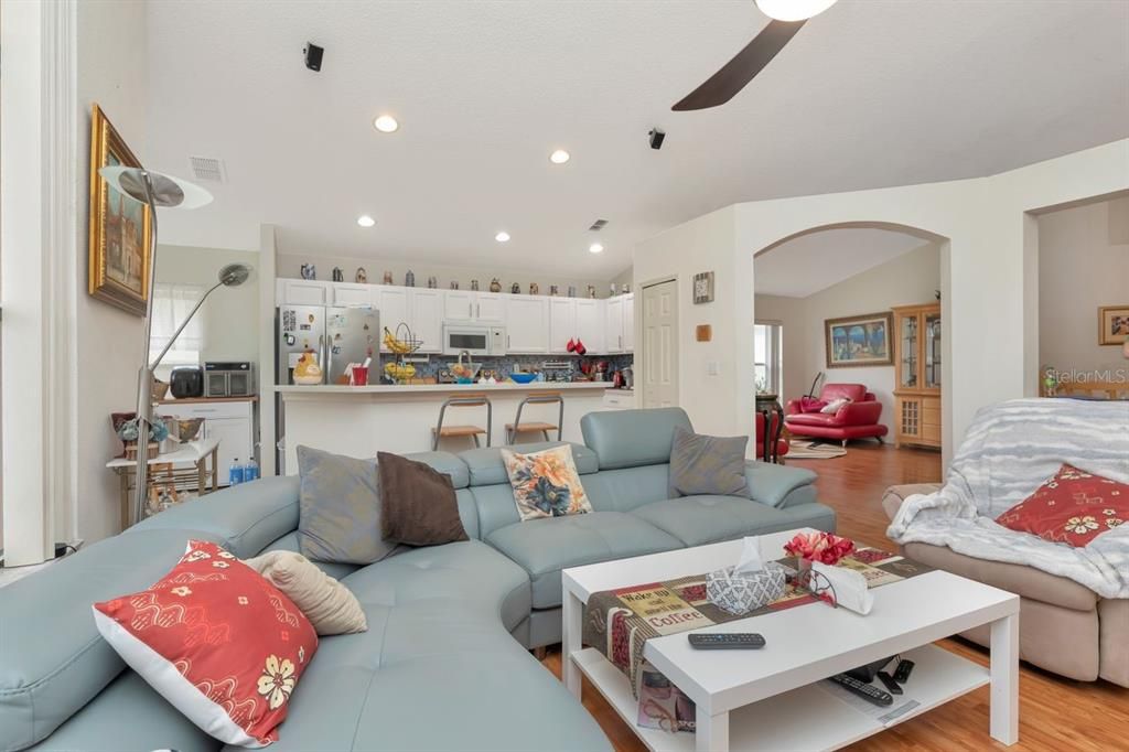 Interior, Kitchen, Living room, Recessed Lighting, Wood Texture Flooring