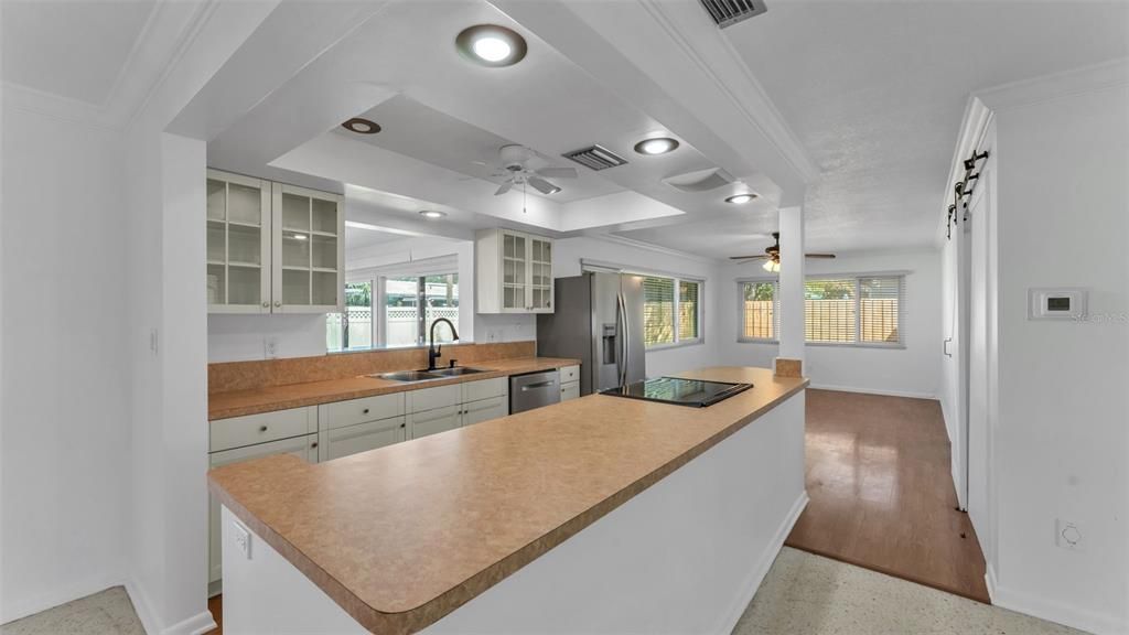 Interior, Kitchen, Recessed Lighting, Wood Texture Flooring