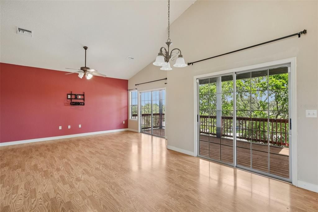 Chandelier, Empty room, Interior, Pendant Lights, Wood Texture Flooring