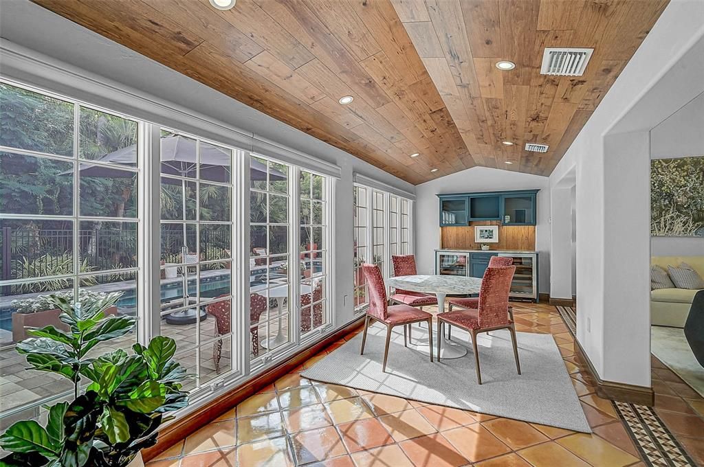 Dining room, Interior, Recessed Lighting, Wooden Ceilings