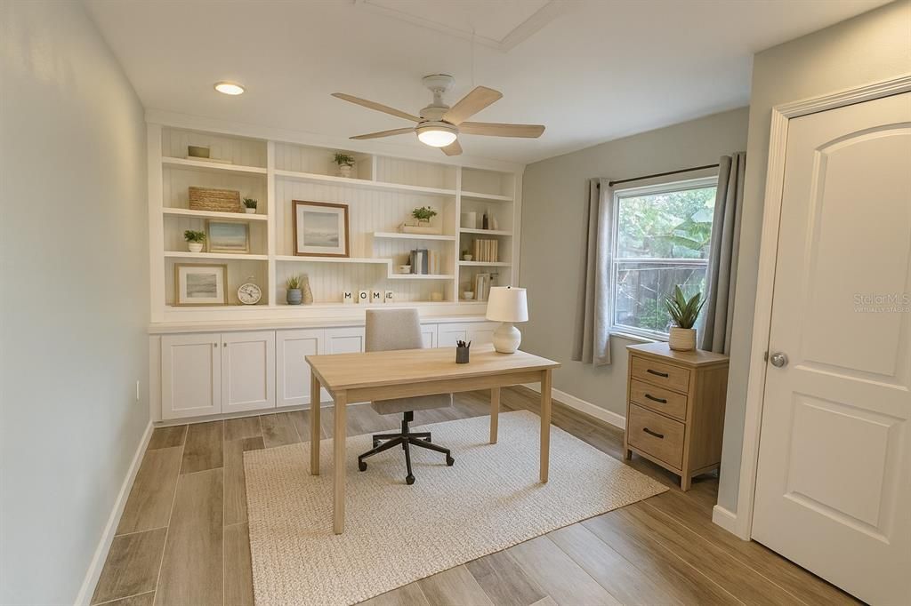 Home Office, Interior, Recessed Lighting, Wood Texture Flooring