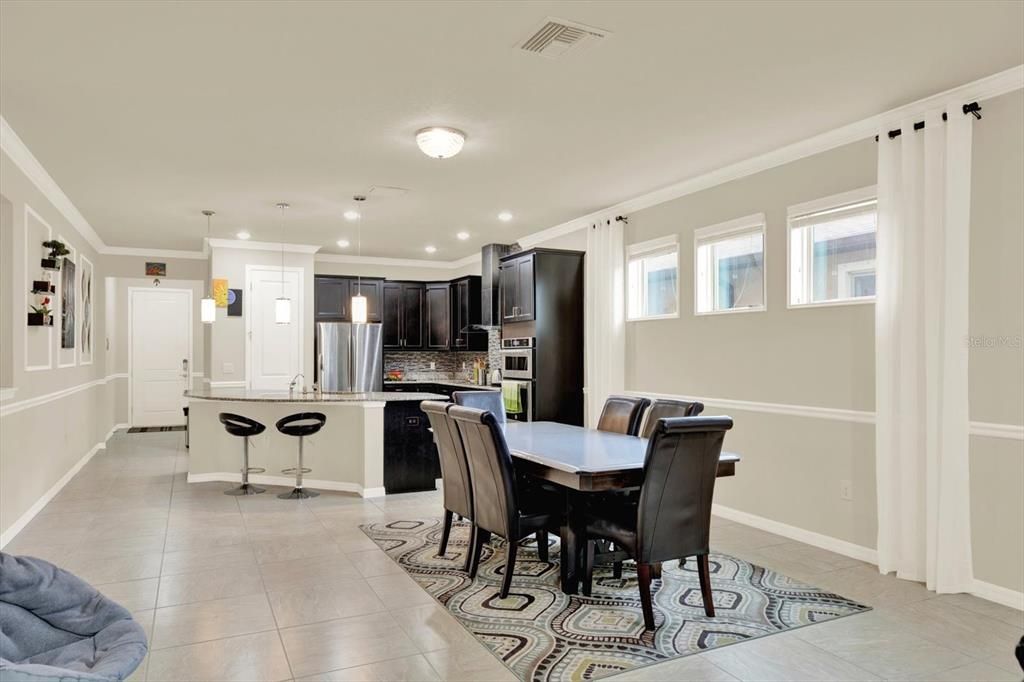 Dining room, Interior, Kitchen, Pendant Lights, Recessed Lighting, Stainless Steel Appliances