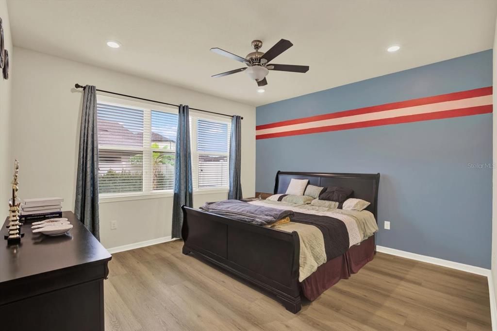 Bedroom, Interior, Recessed Lighting, Wood Texture Flooring