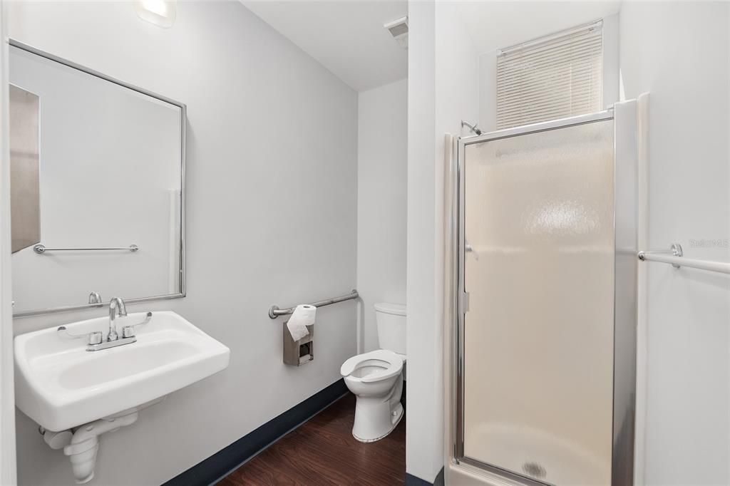 Bathroom, Glass Shower, Interior, Wood Texture Flooring