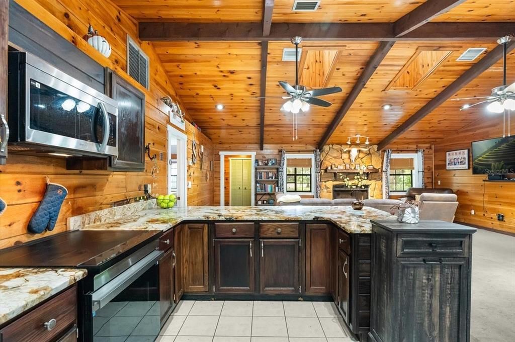 Interior, Kitchen, Recessed Lighting, Wooden Beams, Wooden Ceilings, Wooden Walls