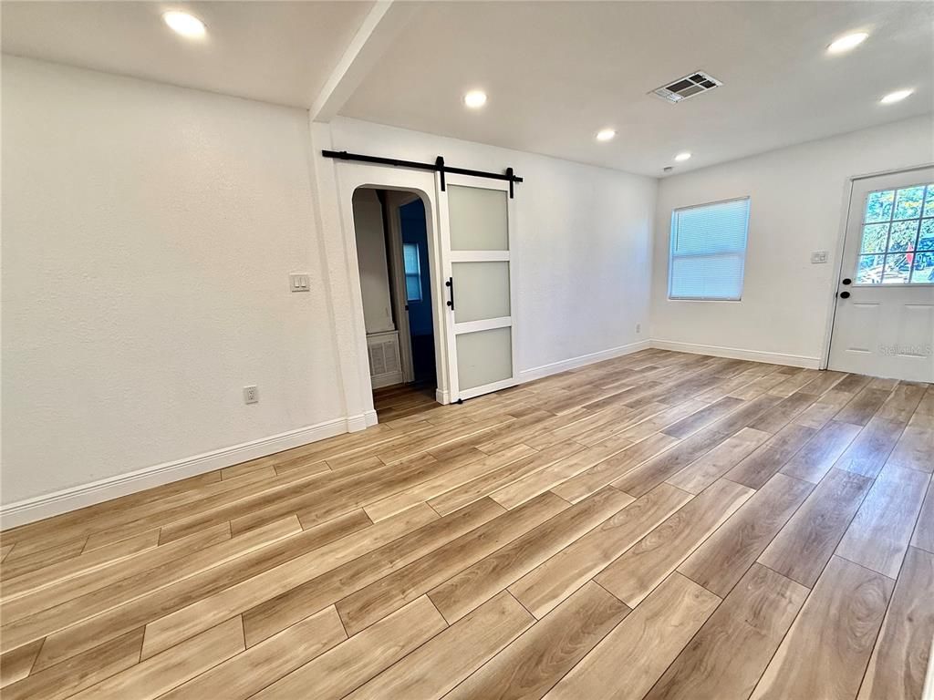 Empty room, Interior, Recessed Lighting, Wood Texture Flooring