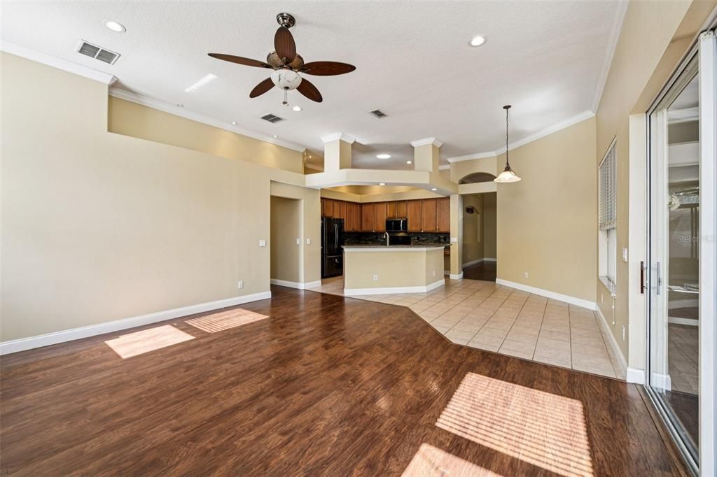 Interior, Kitchen, Pendant Lights, Recessed Lighting, Wood Texture Flooring