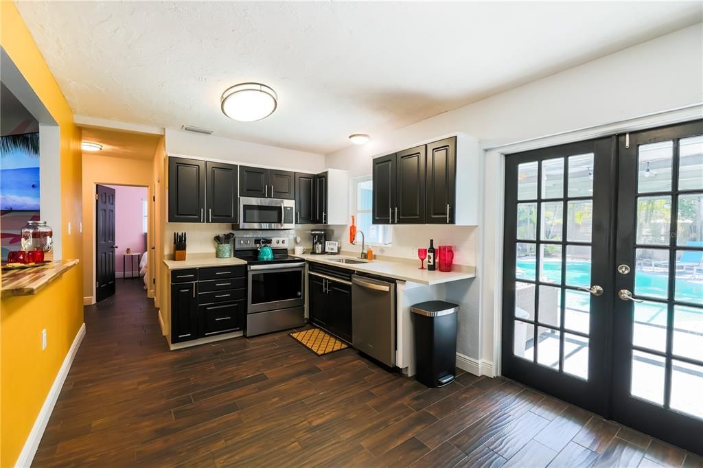 Interior, Kitchen, Stainless Steel Appliances, Wood Texture Flooring