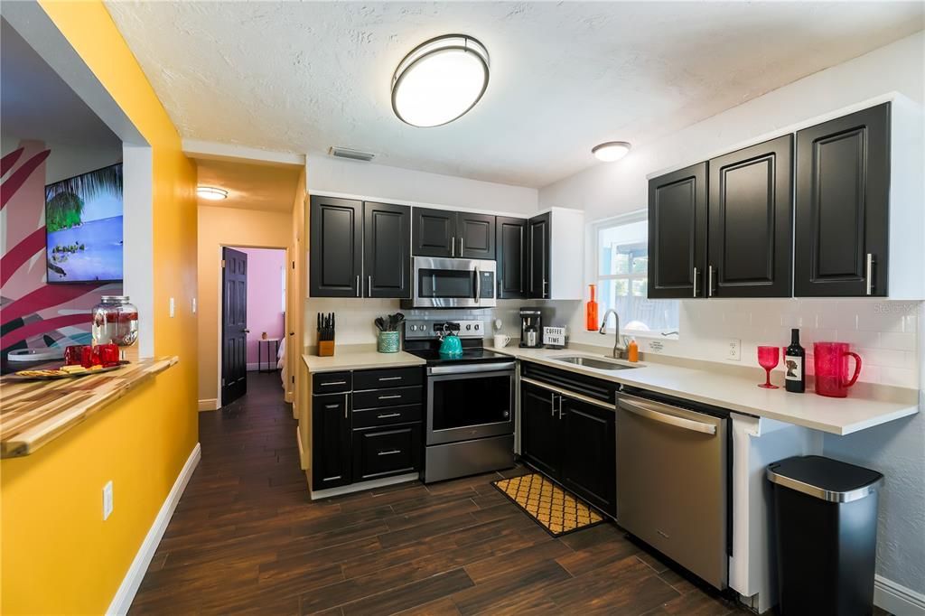 Interior, Kitchen, Stainless Steel Appliances, Wood Texture Flooring