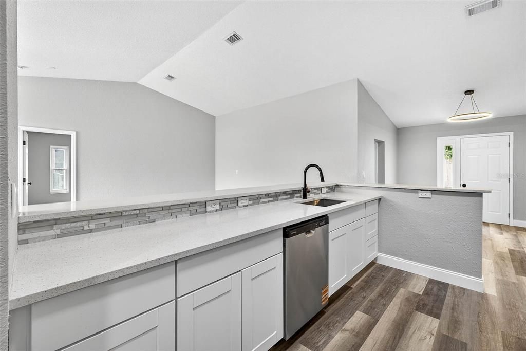 Interior, Kitchen, Pendant Lights, Recessed Lighting, Wood Texture Flooring
