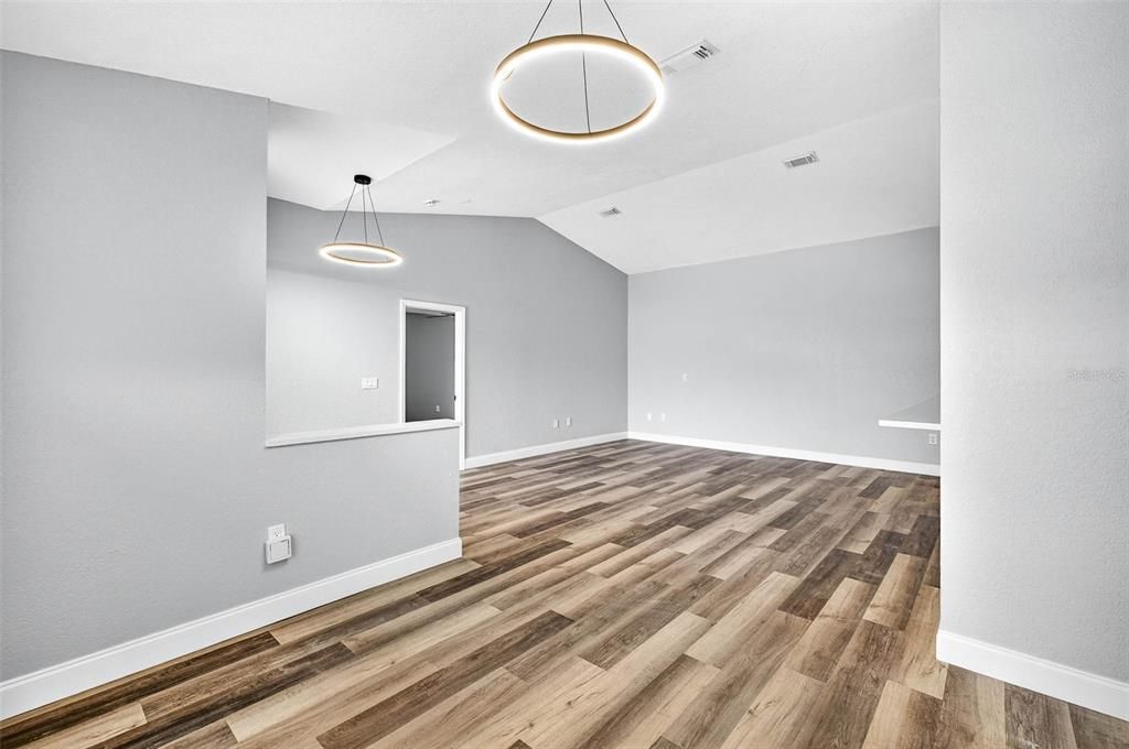 Empty room, Interior, Pendant Lights, Wood Texture Flooring