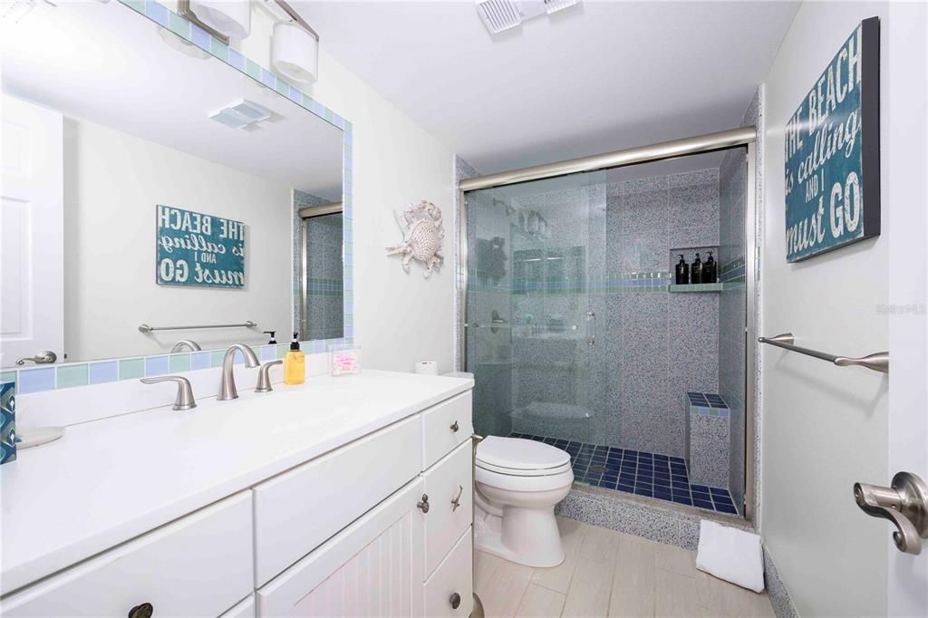 Bathroom, Glass Shower, Interior, Wood Texture Flooring