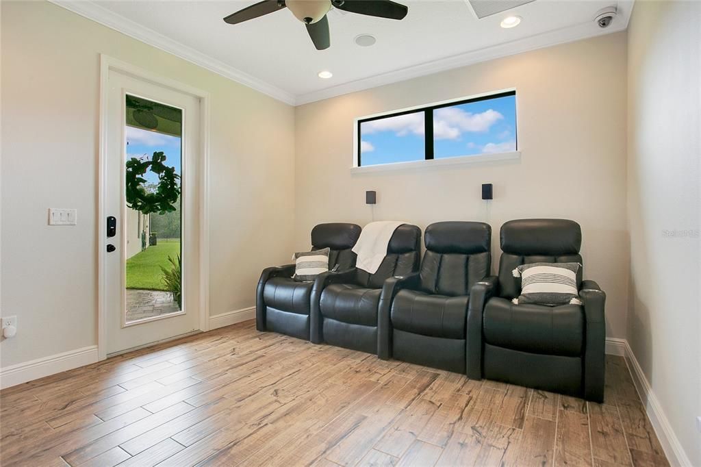 Home Theatre Room, Interior, Recessed Lighting, Wood Texture Flooring