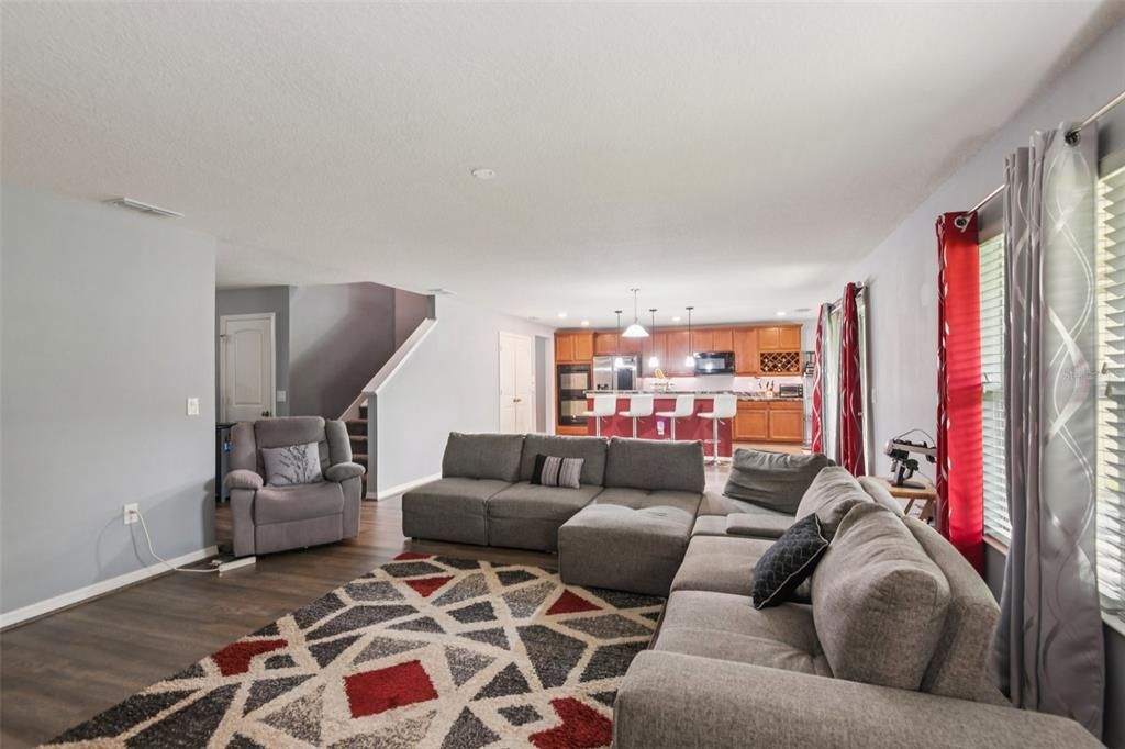 Interior, Kitchen, Living room, Pendant Lights, Recessed Lighting, Stainless Steel Appliances, Wood Texture Flooring