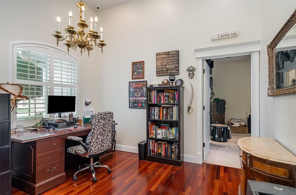 Chandelier, Home Office, Interior, Wood Texture Flooring