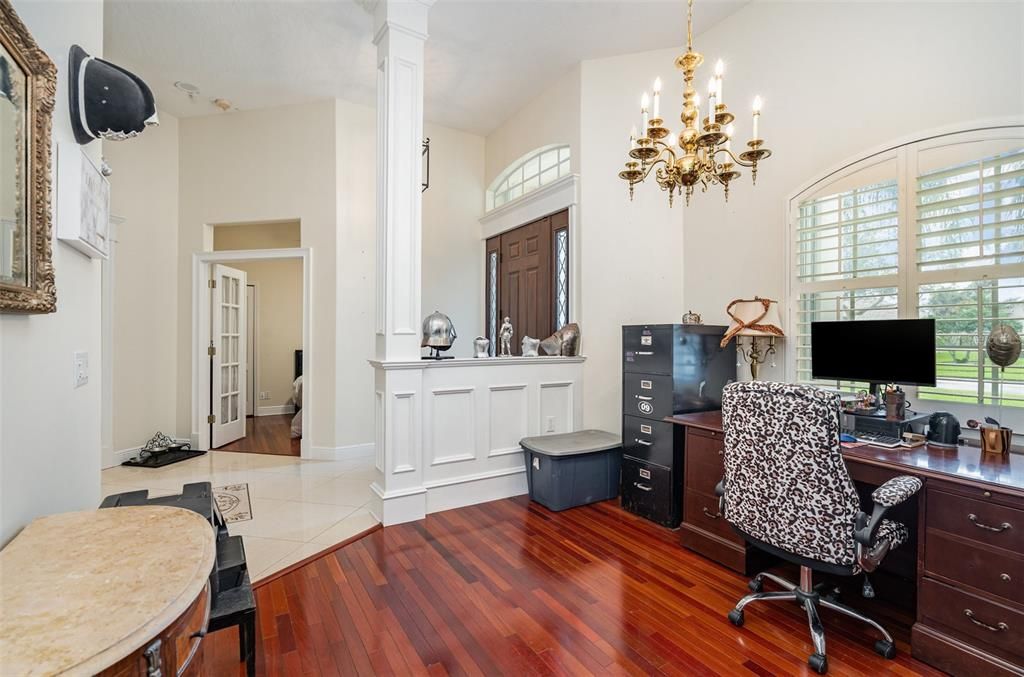 Chandelier, Home Office, Interior, Wood Texture Flooring