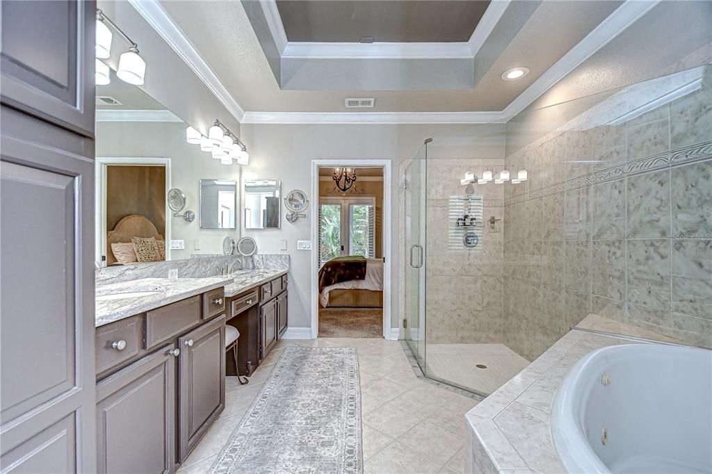 Bathroom, Dual Sink Vanities, Glass Shower, Interior, Recessed Lighting