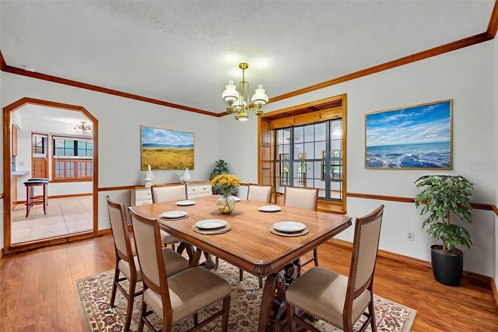 Chandelier, Dining room, Interior, Wood Texture Flooring