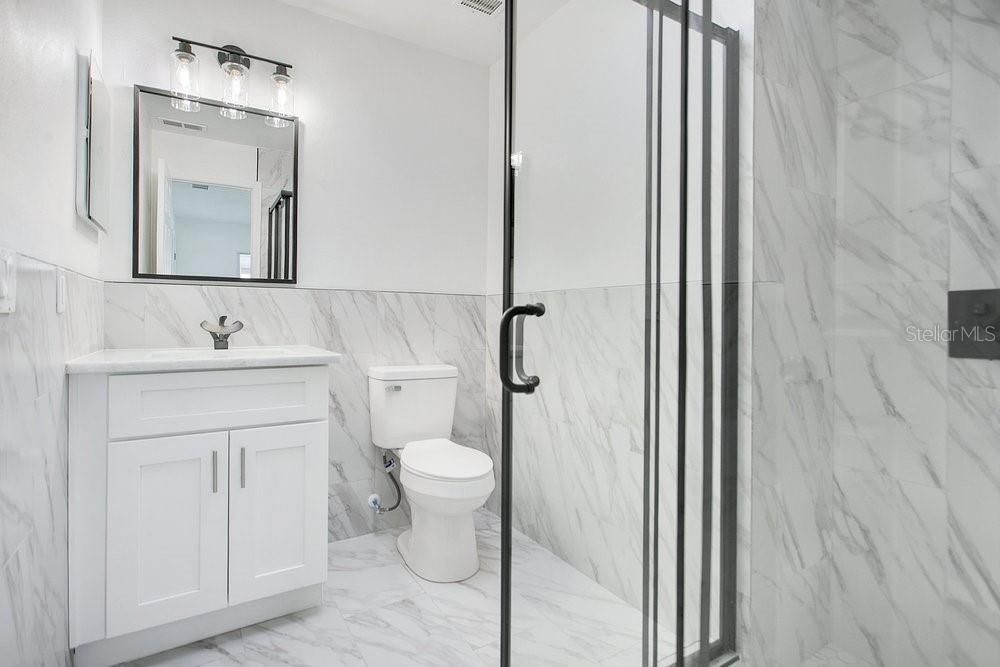 Bathroom, Glass Shower, Interior, Marble, Marble Walls