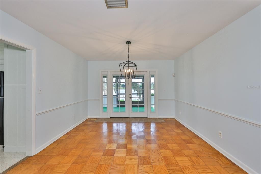 Chandelier, Empty room, Interior, Pendant Lights, Wood Texture Flooring