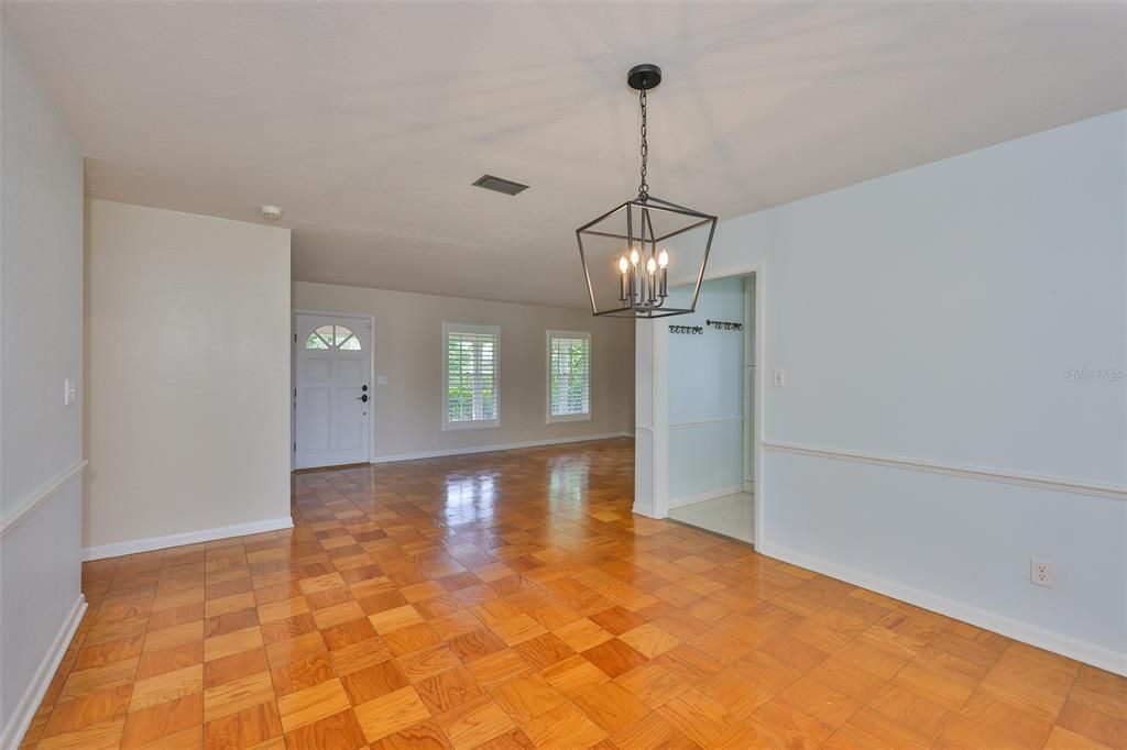 Empty room, Interior, Pendant Lights, Wood Texture Flooring