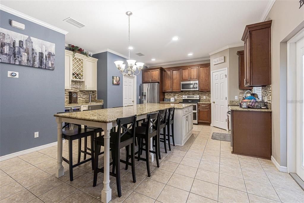 Chandelier, Interior, Kitchen, Pendant Lights, Recessed Lighting, Stainless Steel Appliances