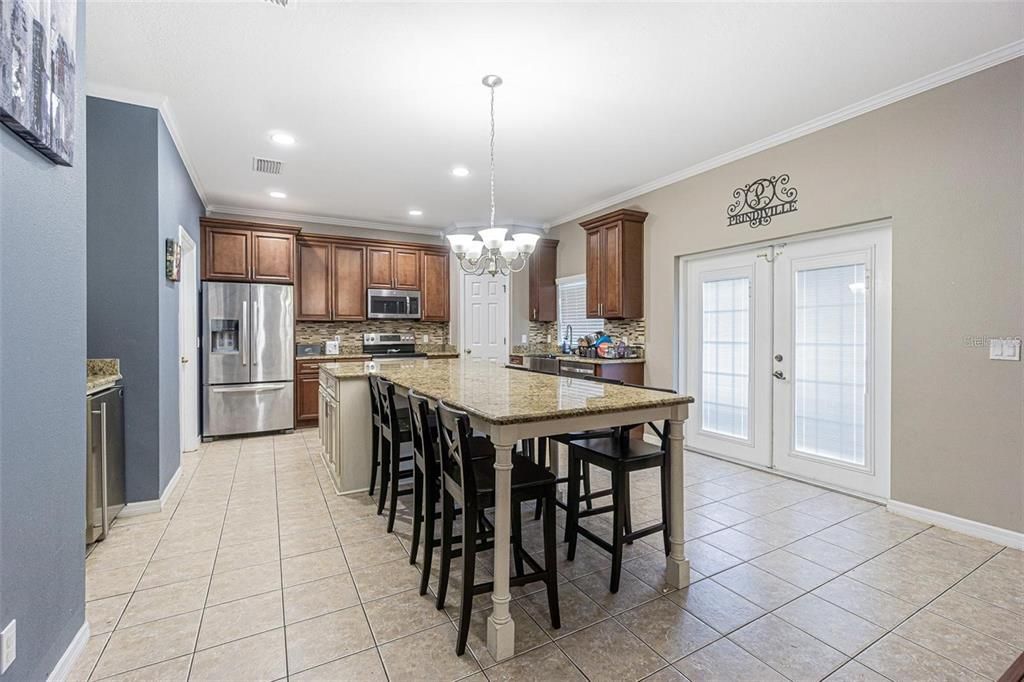 Chandelier, Interior, Kitchen, Pendant Lights, Recessed Lighting, Stainless Steel Appliances