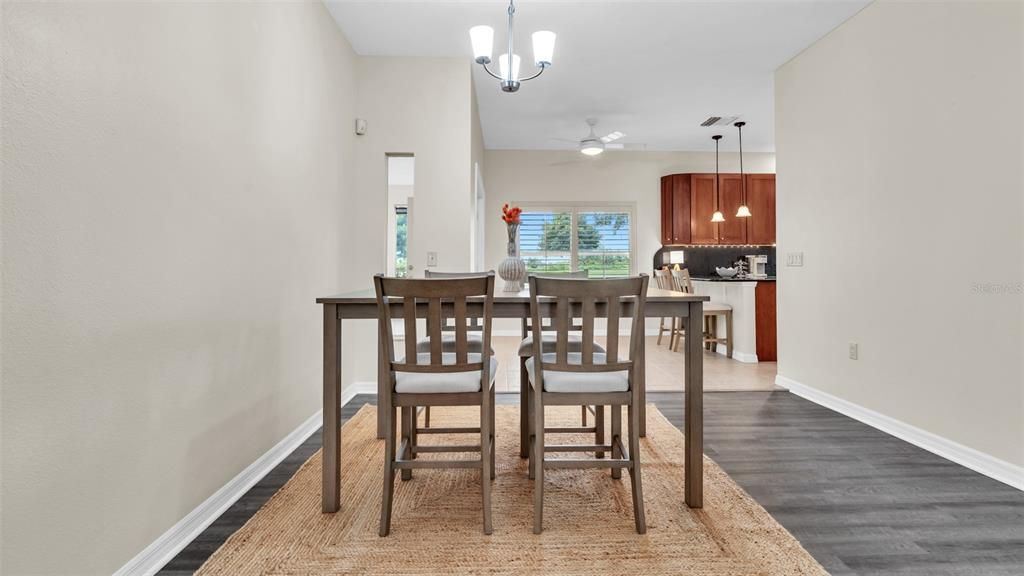 Dining room, Interior, Kitchen, Pendant Lights, Wood Texture Flooring