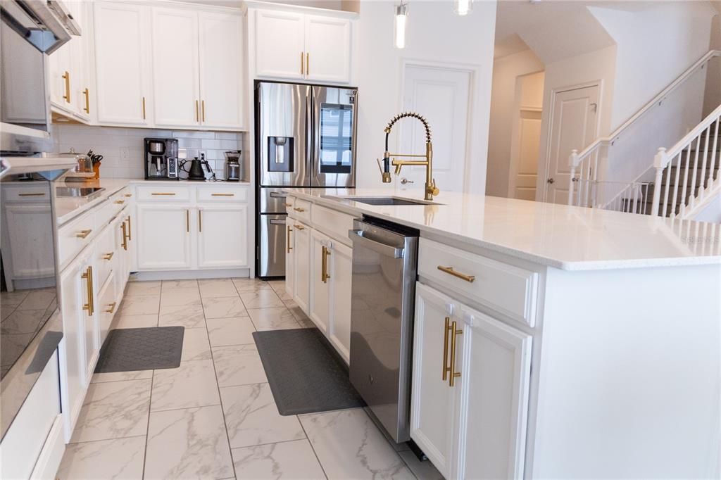 Interior, Kitchen, Marble, Pendant Lights, Stainless Steel Appliances