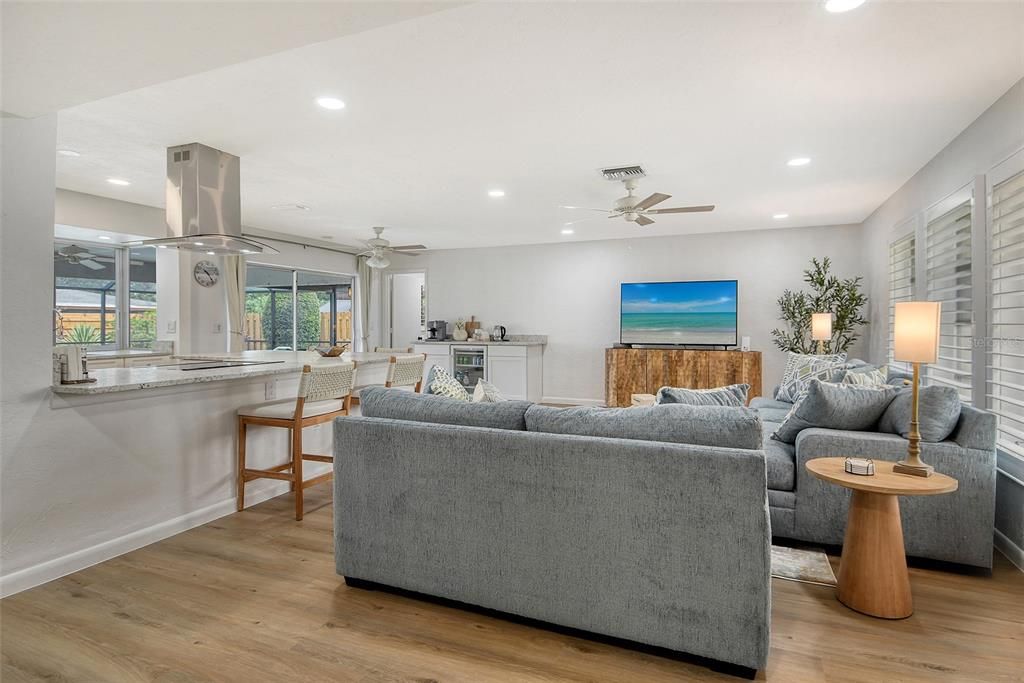 Interior, Living room, Recessed Lighting, Wood Texture Flooring