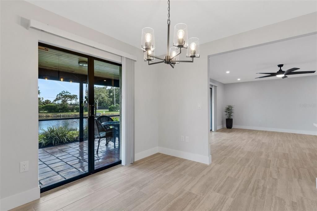 Chandelier, Empty room, Interior, Recessed Lighting, Wood Texture Flooring