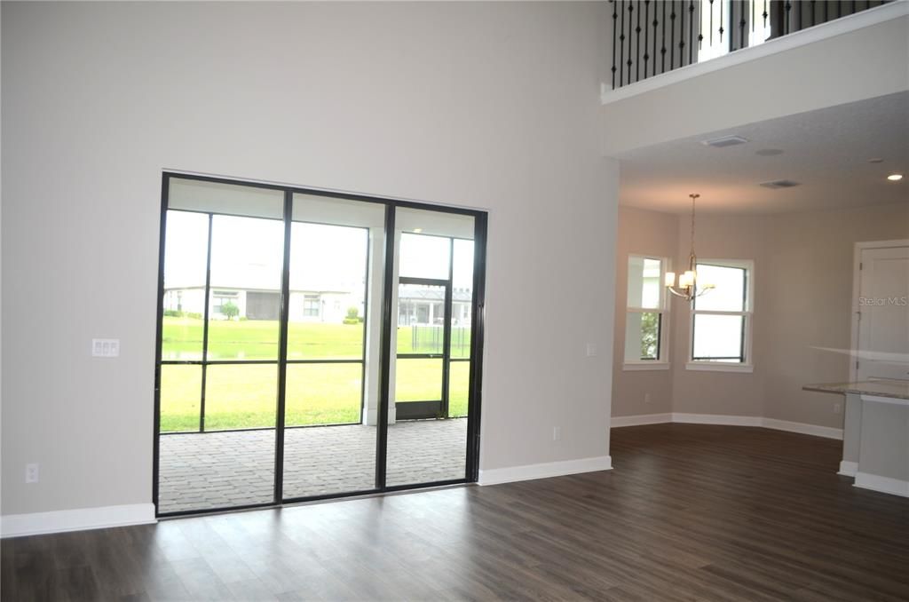 Chandelier, Empty room, Interior, Pendant Lights, Recessed Lighting, Wood Texture Flooring